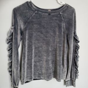 Cupio velour ruffle sleeve top